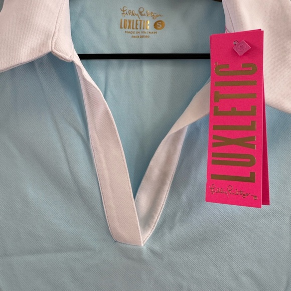 Lilly Pulitzer Luxletic x Meryl Imara Crop Polo UPF50+ Hydra Blue - Picture 5 of 6
